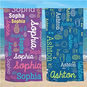 Personalized Word Art Sand-Free Beach Towel by Gifts For You Now