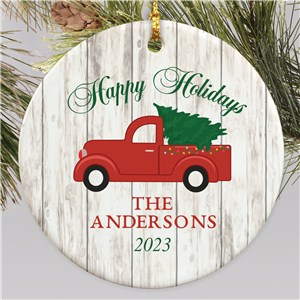 Personalized Happy Holidays Truck Christmas Ornament by Gifts For You Now