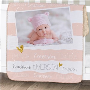 Personalized Hearts and Stripes Photo Sherpa Baby Blanket by Gifts For You Now