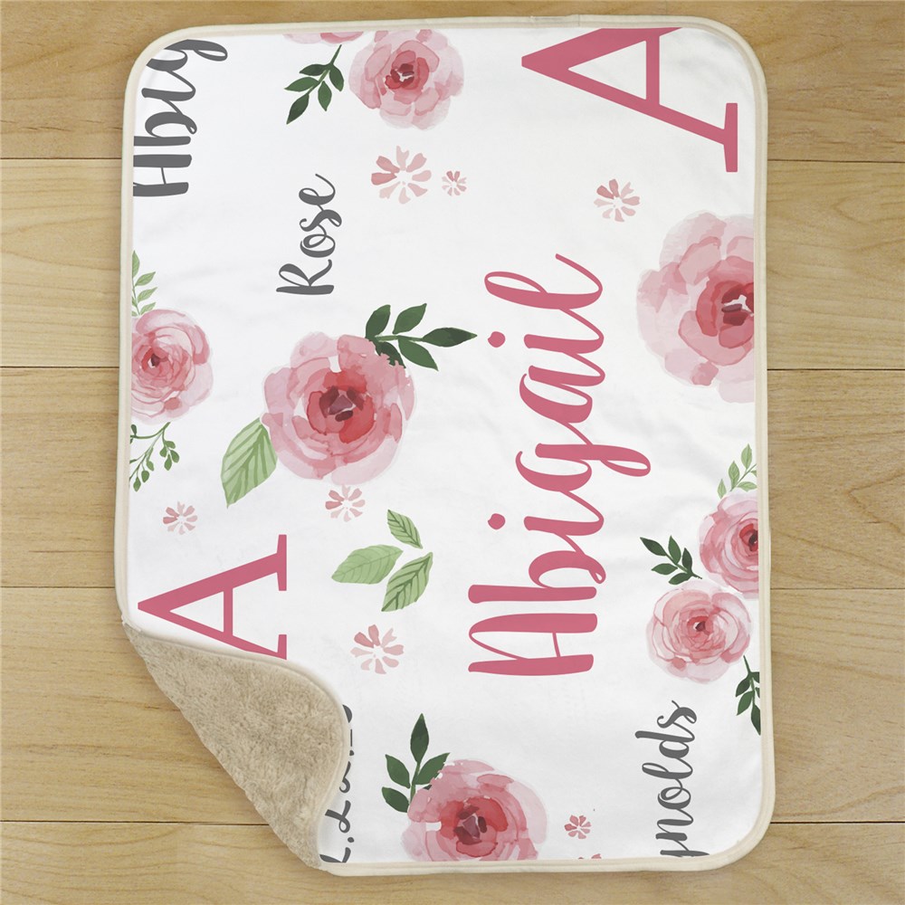 Sherpa Pink Floral Personalized Baby Blanket U12257114