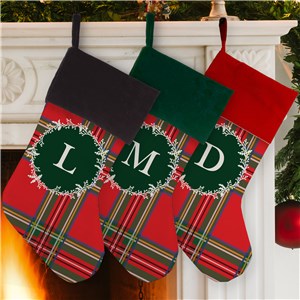 Personalized Tartan Plaid Wreath Initial Stocking by Gifts For You Now