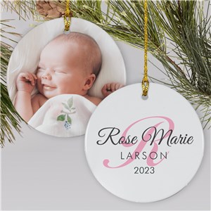 Initial Personalized Baby First Christmas Ceramic Holiday Christmas Ornament - Pink - Small by Gifts For You Now