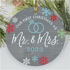 Personalized Our First Christmas As Mr And Mrs Ceramic Holiday Christmas Ornament by Gifts For You Now