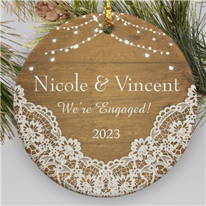 Personalized We're Engaged Ceramic Holiday Christmas Ornament by Gifts For You Now
