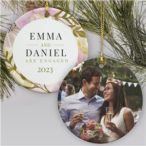 Floral Ceramic Holiday Personalized Engagement Christmas Ornament by Gifts For You Now