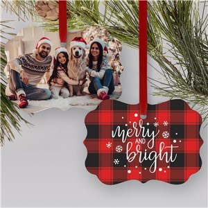 Personalized Buffalo Plaid Merry And Bright Double Sided Photo Christmas Ornament by Gifts For You Now