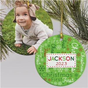 Personalized Red and Green Baby's First Christmas Word-Art Holiday Christmas Ornament by Gifts For You Now