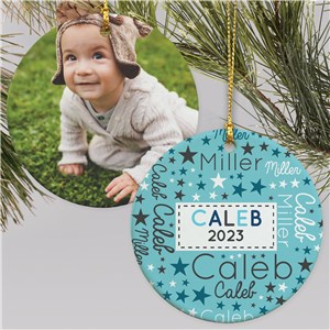 Personalized Pink and Blue Baby's First Christmas Word-Art Holiday Christmas Ornament - Pink - Large by Gifts For You Now