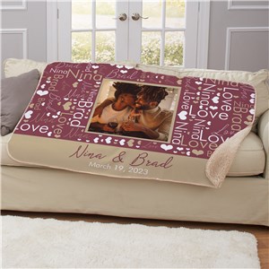 Personalized Word-Art Couples Photo Sherpa Blanket by Gifts For You Now