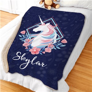 Personalized Floral Unicorn Sherpa Blanket 50"x60" by Gifts For You Now