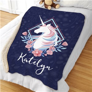 Image of Personalized Floral Unicorn Sherpa Blanket 50"x60"
