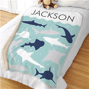 Image of Personalized Shark Sherpa Blanket Oversized 50"x60"