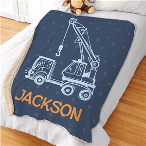 Image of Oversized 50"x60" Personalized Blue Construction Truck Sherpa Blanket