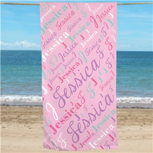 Personalized Script Word Art Girls Beach Towel by Gifts For You Now