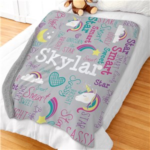 Personalized Kids Unicorn Blanket Word Art 50"x60" Sherpa by Gifts For You Now