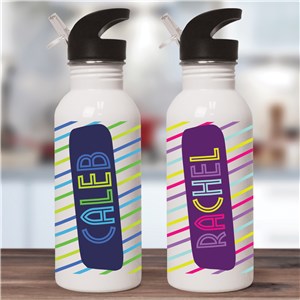 Stripes and Name Personalized Water Bottle by Gifts For You Now