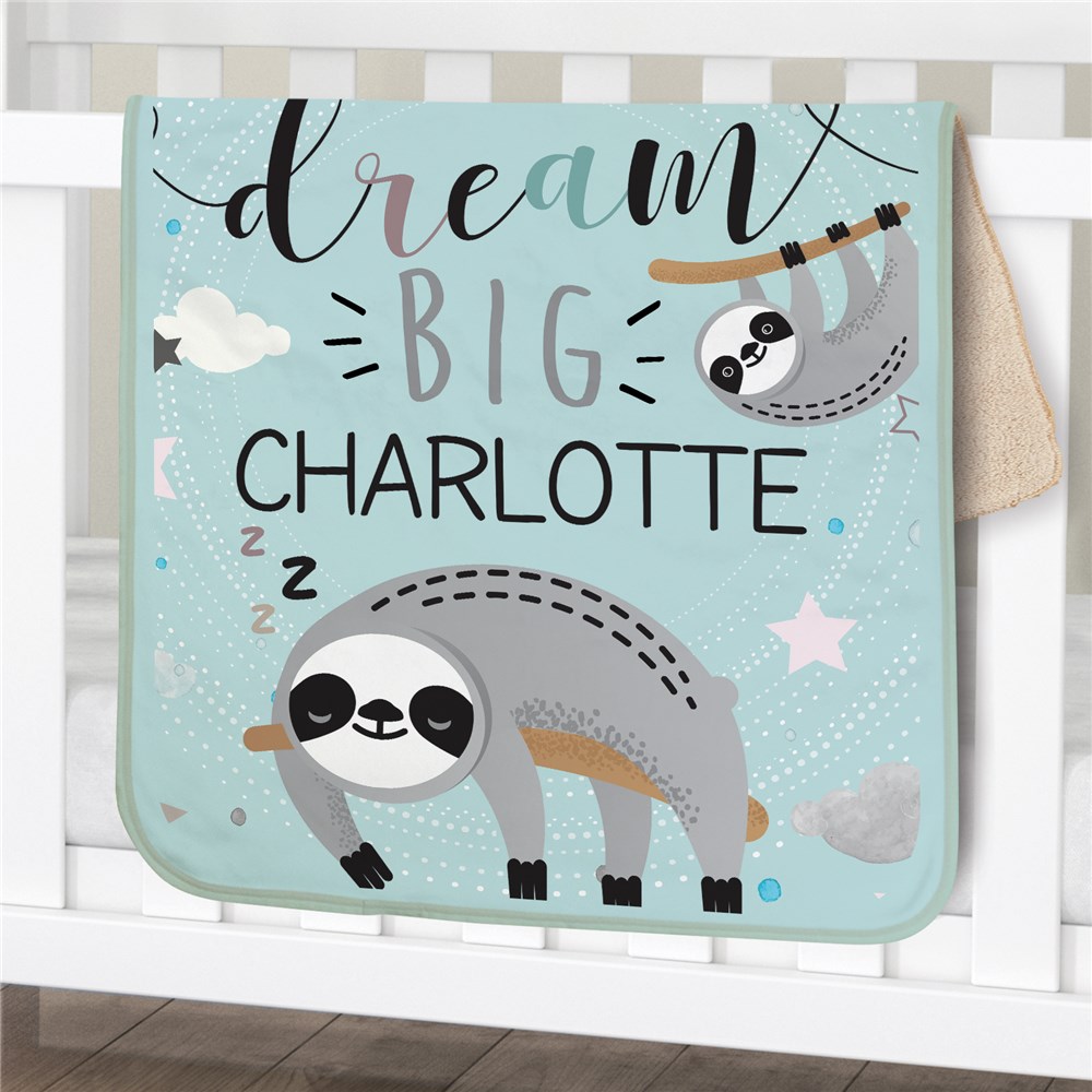 Personalized Dream Big Sloth Baby Blanket U14188114