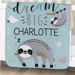 Personalized Dream Big Sloth Baby Blanket by Gifts For You Now