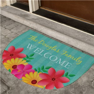 Welcome Floral And Stripes Half Moon Personalized Doormat by Gifts For You Now