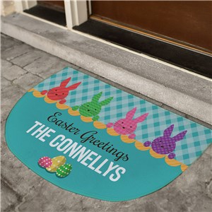 Image of Half Moon Bunnies and Plaid Personalized Doormat