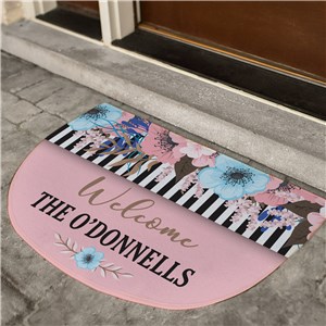 Floral Stripes Half Moon Personalized Doormat by Gifts For You Now