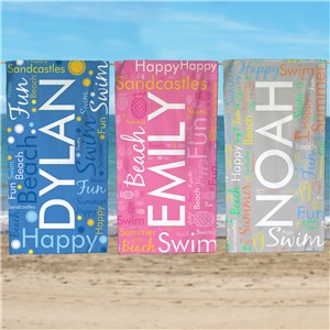 Personalized Summer Fun Word Art Sand-Free Beach Towel by Gifts For You Now