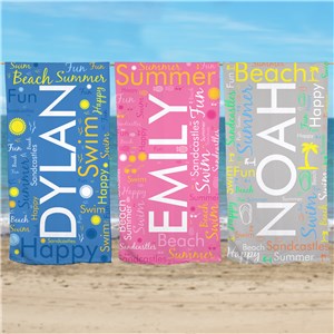 Personalized Summer Fun Word Art Beach Towel by Gifts For You Now