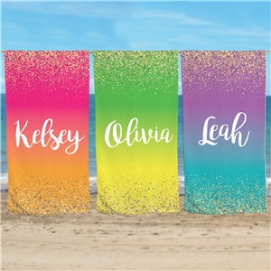 Personalized Gradient And Glitter Beach Towel by Gifts For You Now