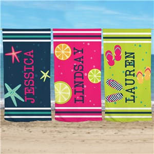 Personalized Beach Life Icons Beach Towel by Gifts For You Now