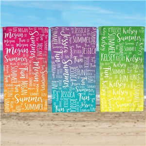 Personalized Summer Fun Gradient Word Art Sand-Free Beach Towel by Gifts For You Now