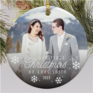 Personalized Our First Christmas Snowflake Photo Christmas Ornament by Gifts For You Now