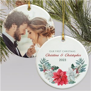 Personalized First Christmas Floral Photo Double Sided Christmas Ornament by Gifts For You Now