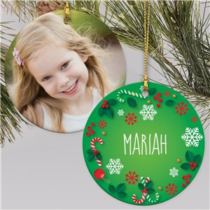 Personalized Name Photo Candy Cane Snowflake Double Sided Christmas Ornament by Gifts For You Now