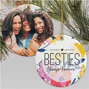 Personalized Besties Floral Photo Double Sided Christmas Ornament by Gifts For You Now