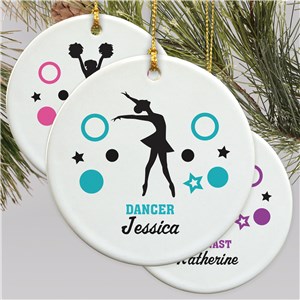 Personalized Girls Sports Stars and Dots Christmas Ornament - Pink - Large by Gifts For You Now