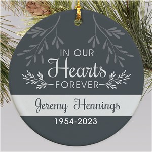 Personalized In Our Hearts Forever Round Christmas Ornament by Gifts For You Now