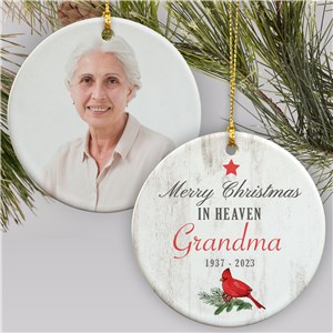 Merry Christmas In Heaven Personalized Two Sided Photo Christmas Ornament by Gifts For You Now