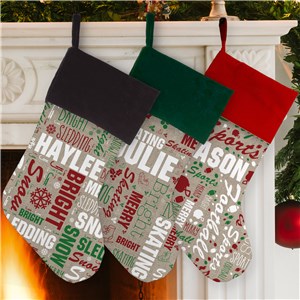 Personalized Faux Burlap Word Art Stocking by Gifts For You Now