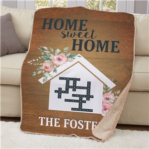 Personalized Floral Home Crossword 50x60 Sherpa Blanket by Gifts For You Now