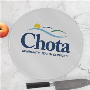 Personalized Corporate Round Glass Cutting Board by Gifts For You Now