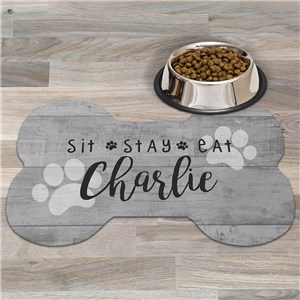 Personalized Sit, Stay, Eat Dog Bone Shaped Mat by Gifts For You Now