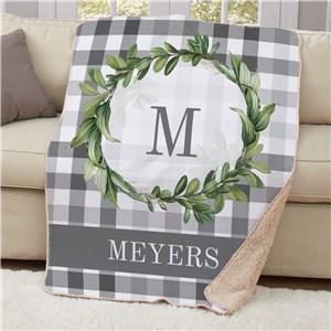 Personalized Plaid Eucalyptus Wreath 50x60 Sherpa Blanket by Gifts For You Now