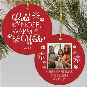 Personalized Cold Noses, Warm Wishes Photo Double Sided Round Christmas Ornament by Gifts For You Now