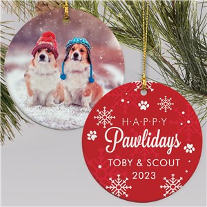 Personalized Happy Pawlidays Photo Double Sided Round Christmas Ornament by Gifts For You Now