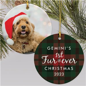 Personalized First Furever Christmas Photo Double Sided Round Christmas Ornament by Gifts For You Now