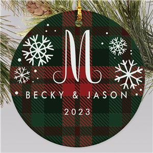 Personalized Plaid Snowflakes Round Christmas Ornament by Gifts For You Now