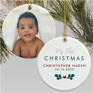 Personalized My First Christmas Photo Double Sided Christmas Ornament by Gifts For You Now