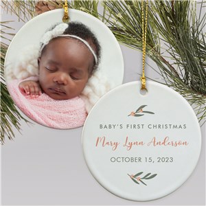 Personalized First Christmas Photo Double Sided Round Christmas Ornament by Gifts For You Now