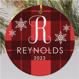 Personalized Red Plaid Snowflakes Round Christmas Ornament by Gifts For You Now