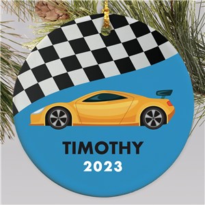 Personalized Race Car Round Christmas Ornament by Gifts For You Now